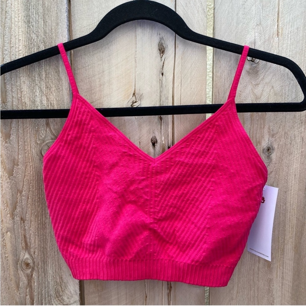 Hot Pink Ribbed V-Neck Bralette